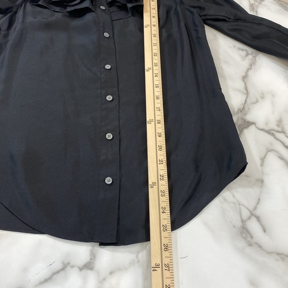 J. Crew Collection Silk Blouse Womens Size XXS Black Twill Ruffle-Collar Button - Picture 13 of 13